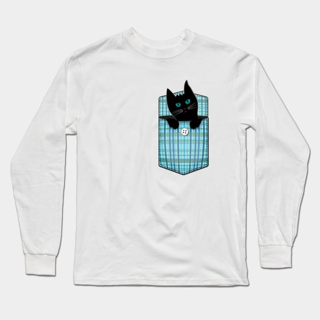 Black Pocket Cat Long Sleeve T-Shirt by PolinaPo